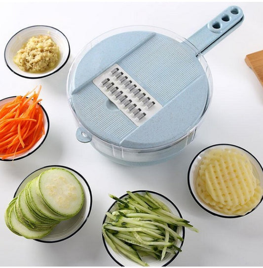 8-in-1 mandoline slicer stainless steel with safety guard top view