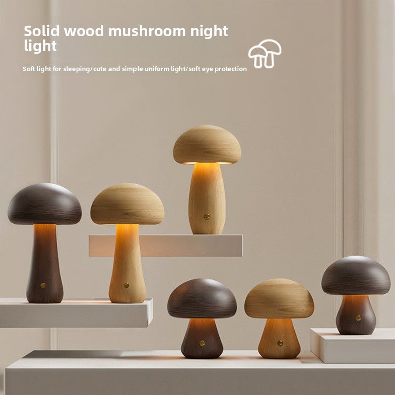 Mushroom Lamp | Solid Wood Rechargeable Night Light for Bedroom, Nursery & Shelf | Cordless Touch Dimmable, Beech or Walnut, 10.5cm or 16cm