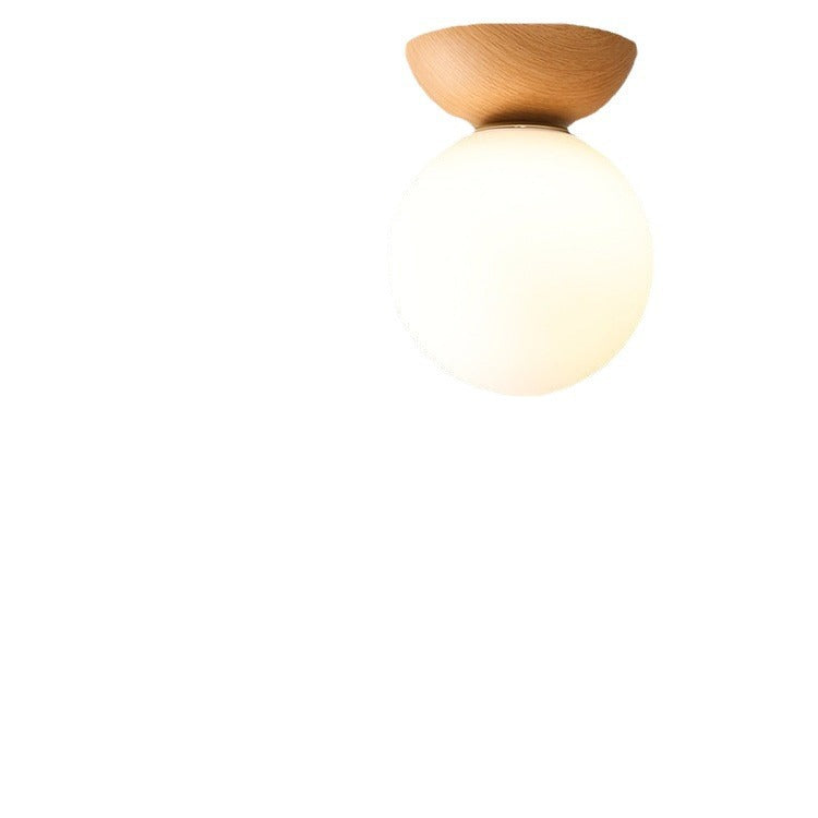 Wood and opal glass globe semi flush ceiling light – product detail 2
