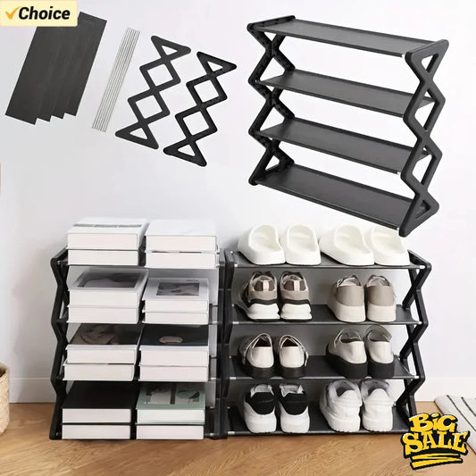 4 tier X-frame shoe rack space saving stackable organiser