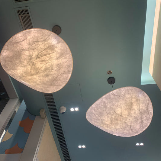 Silk Pendant Light | Designer Fabric Disc Chandelier for Dining Room, Bedroom & Living Room | Remote Control LED, Warm White, 40cm or 50cm