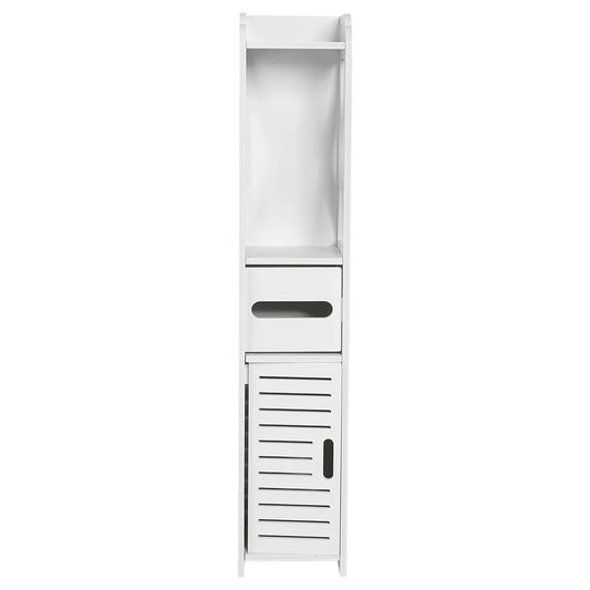 Slim bathroom storage cabinet wall mounted white wood front view