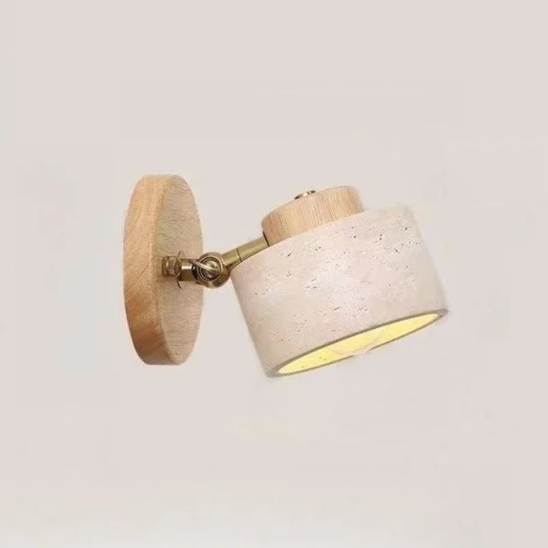 Stone Wall Light | Rotatable Yellow Cave Stone Reading Lamp with Switch for Bedside, Bedroom & Study | Wabi Sabi Wall Sconce, Walnut or Log Wood