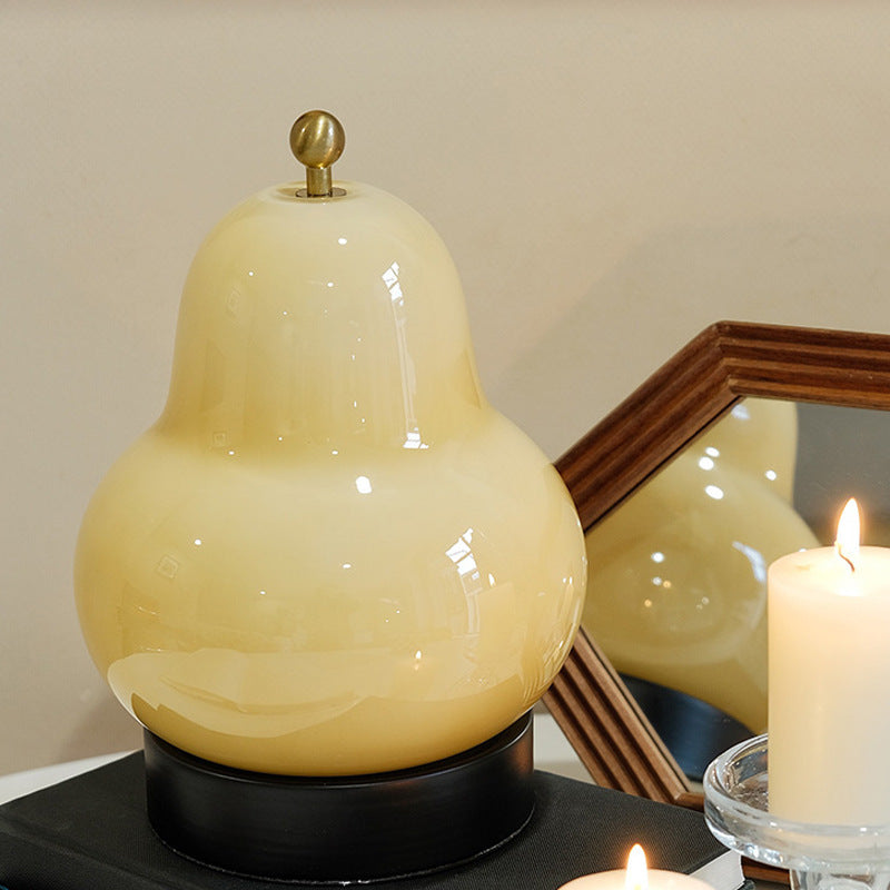 Rechargeable Table Lamp | Pear-Shaped Glass Bedside Lamp for Bedroom, Shelf & Living Room | Cordless Touch Dimming LED, Cream or Milky White