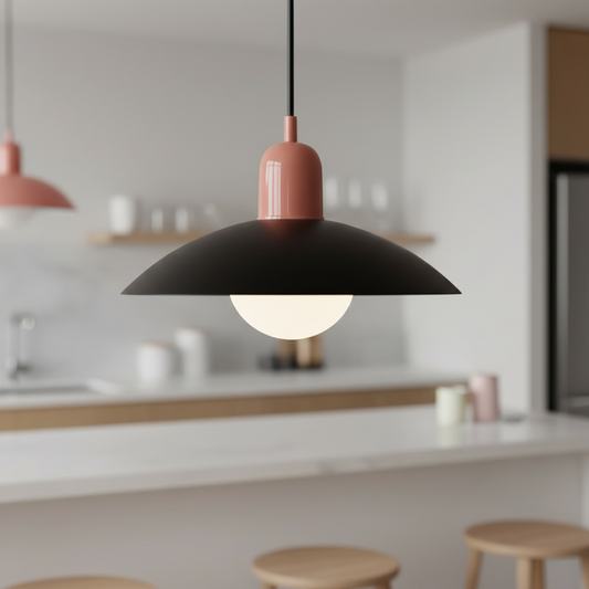 Retro macaron saucer pendant light, Pink and Black