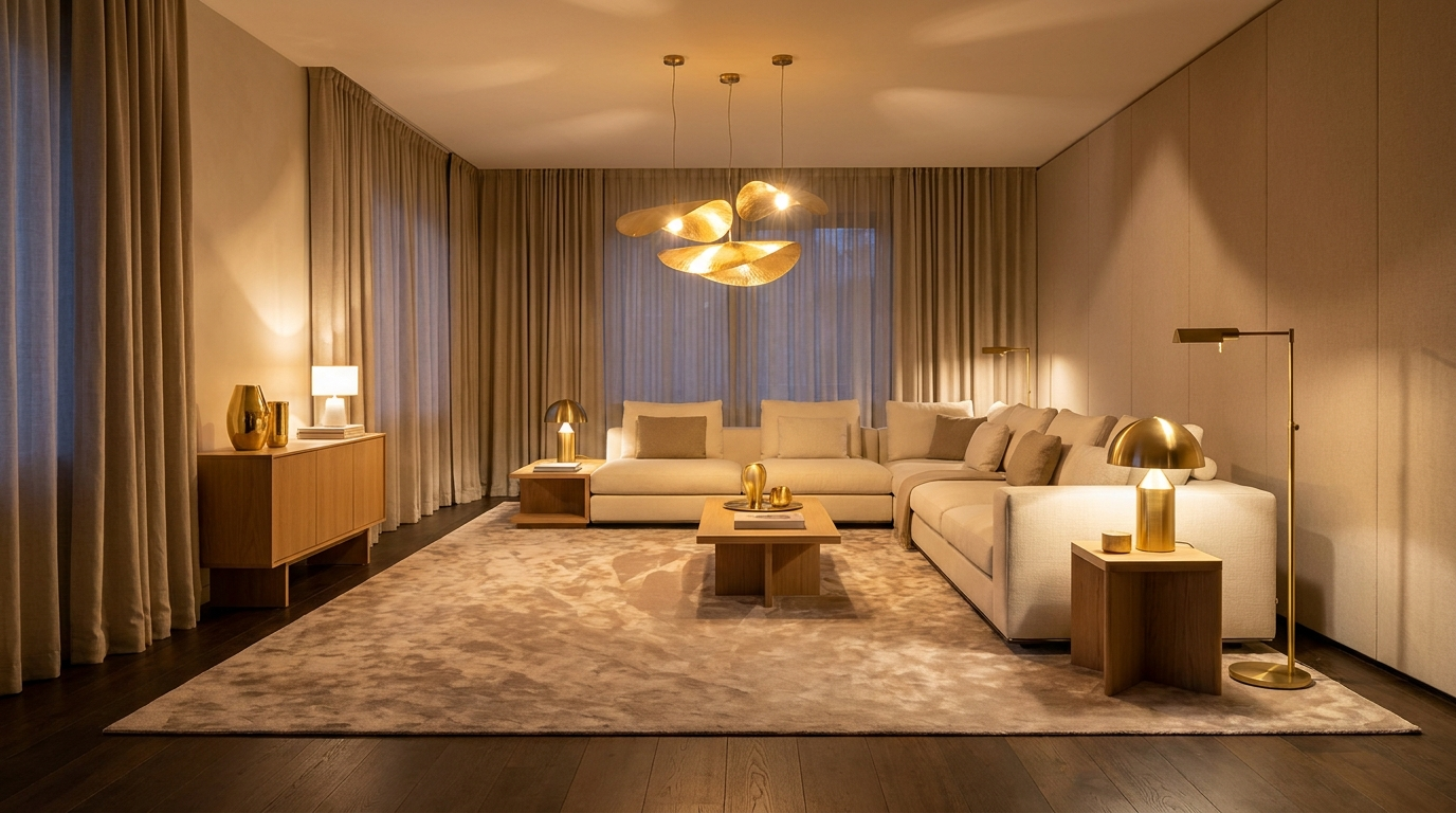 Indoor Lighting collection - stylish table lamps and pendant lights in a modern living room