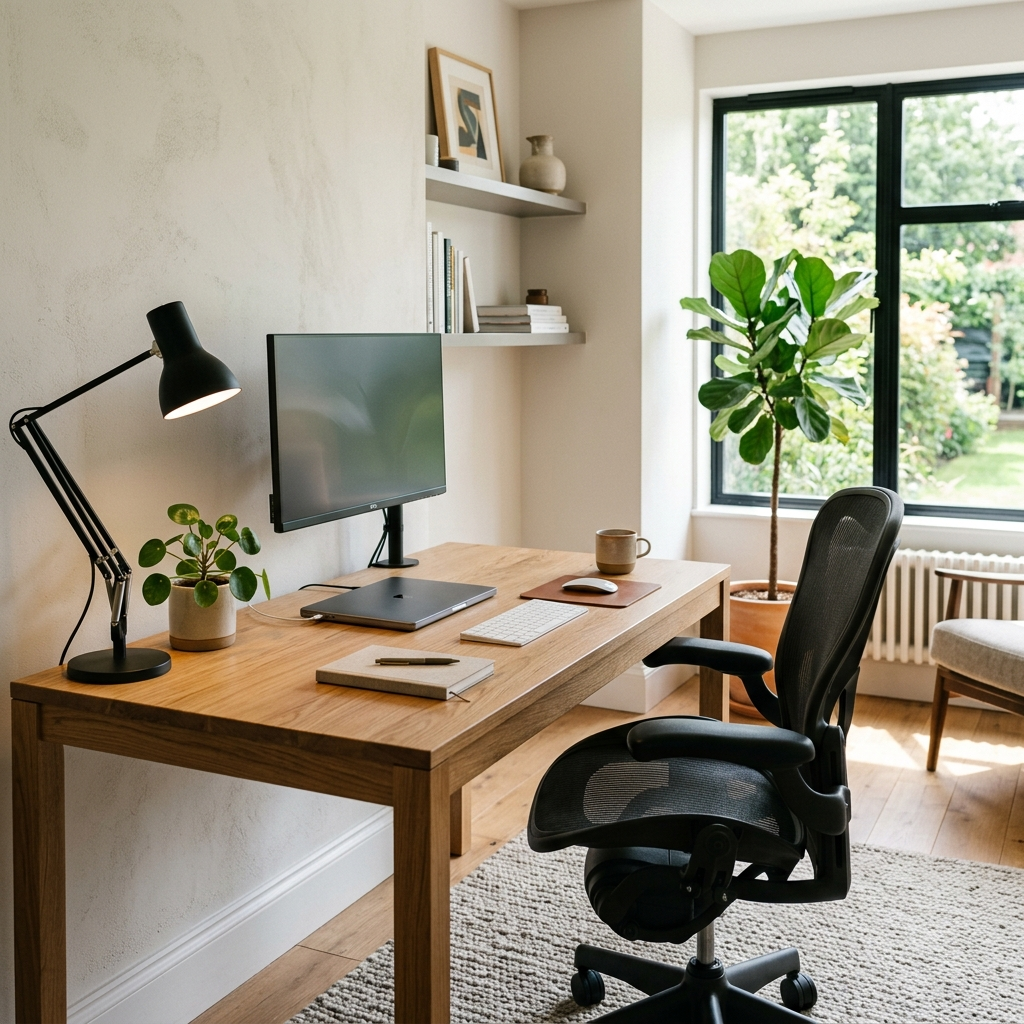 Office chairs — ergonomic mesh chair at a modern home office desk