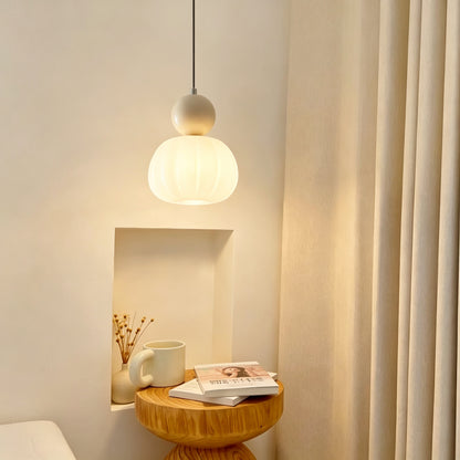 Pendant Light | Pumpkin Ribbed Bedside Lamp for Bedroom, Children's Room & Hallway | Cream, Red, Green, Chrome or Walnut, G9 LED Included, 16cm