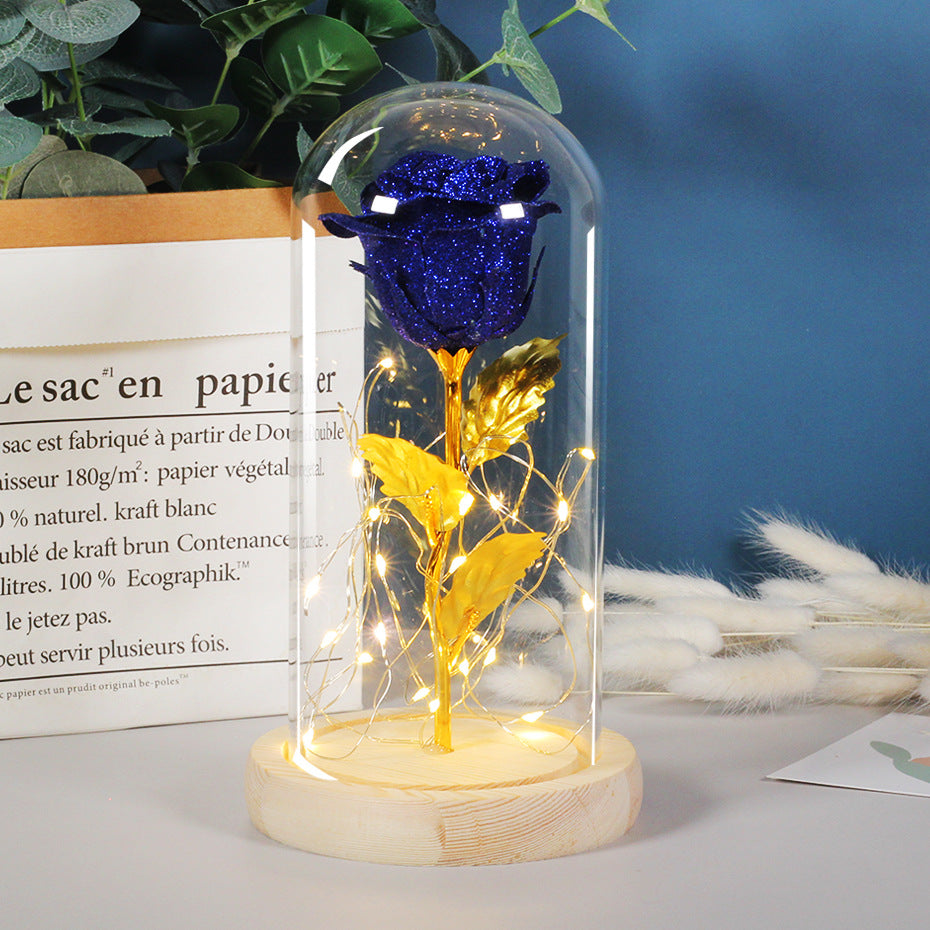 Preserved flower LED lamp glass dome detail view