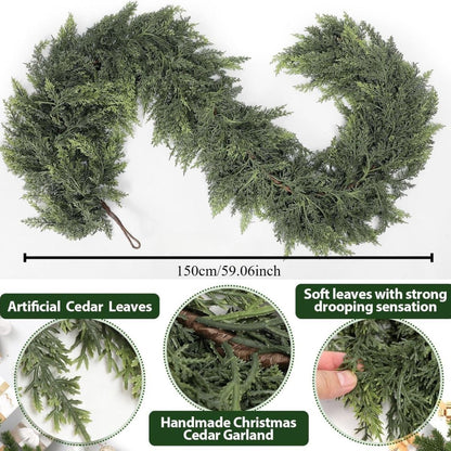 Pre-Lit Artificial Cedar Garland with Warm White LED Lights for Fireplace, Mantelpiece, Staircase & Front Door – photo 2