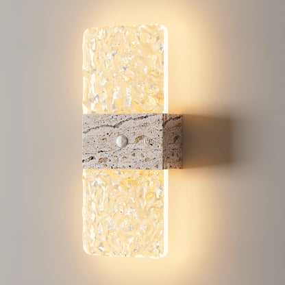 Motion Sensor Night Light | Battery Operated Crystal-Effect Wall Light for Hallway, Stairs | Stick On, No Wiring, Wood or Travertine-Effect, 20cm