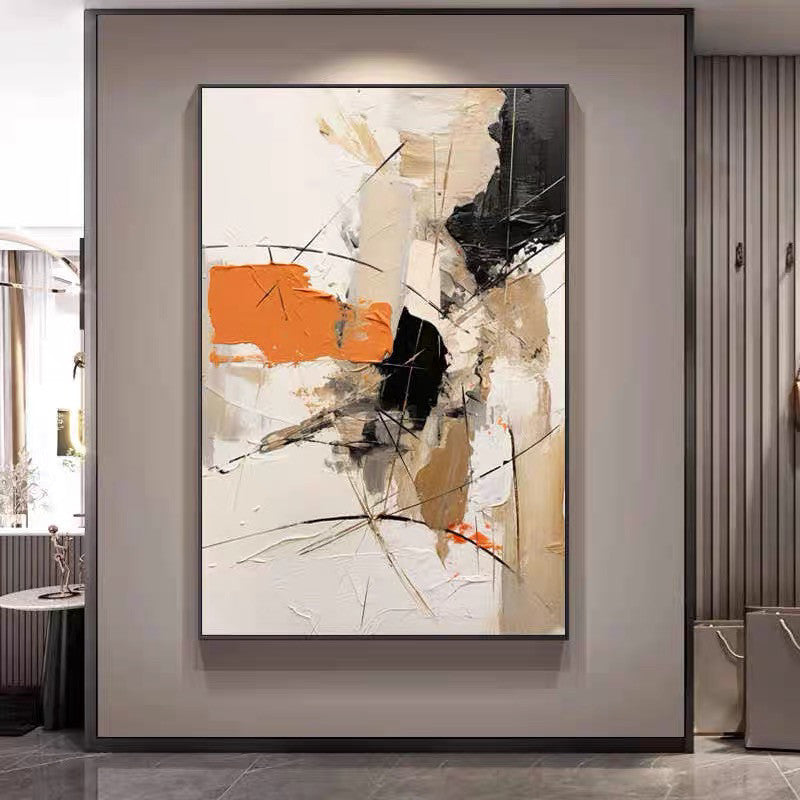 Style A — black and orange abstract, room view