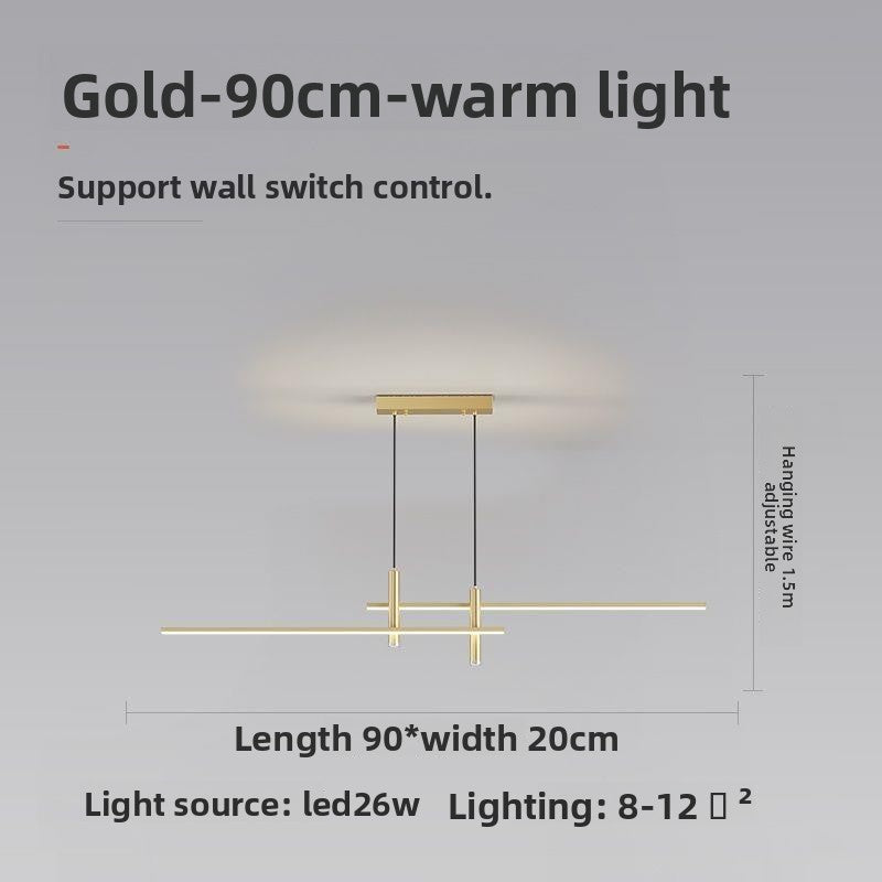 Dining Room Pendant Light | Modern Nordic LED Chandelier for Dining Table, Kitchen & Bar | 90cm Black or Gold Linear Bar, 26W Warm White or 3-Colour