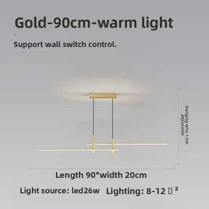 Dining Room Pendant Light | Modern Nordic LED Chandelier for Dining Table, Kitchen & Bar | 90cm Black or Gold Linear Bar, 26W Warm White or 3-Colour