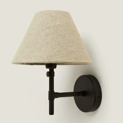 Wall Light | Linen Coolie Shade Sconce with Black Arm for Bedside, Hallway & Living Room | Beige or White Fabric, Warm White LED, 21cm