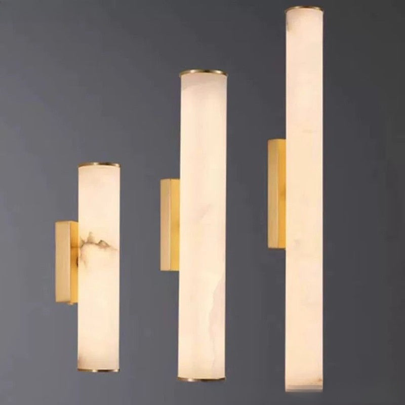 Wall Light | Marble-Effect Linear Wall Lamp for Bedside, Living Room, Hallway & Stairs | LED Sconce, Black or Gold Iron, 30cm to 80cm