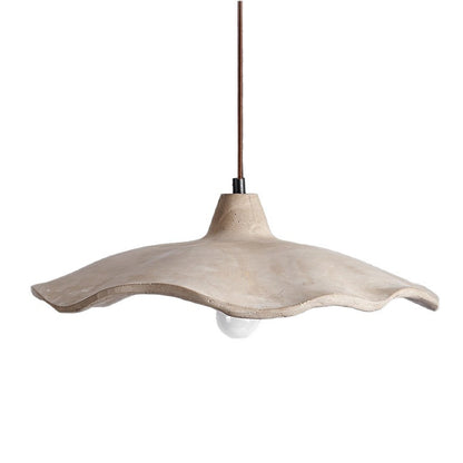 Pendant Light | Wabi Sabi Cement Lotus Leaf Lamp for Dining Room, Kitchen Island & Bedroom | Cream Concrete Look, Wavy Shade, E27, 25cm or 42cm