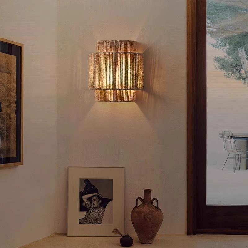 Tiered rope wall light in a living room