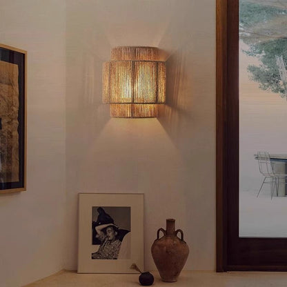 Tiered rope wall light in a living room