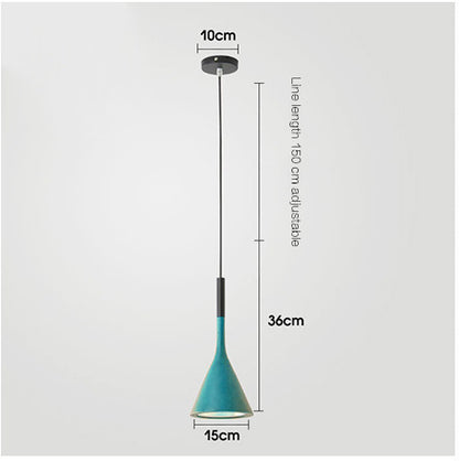 Pendant Light | Nordic Cone Ceiling Lamp for Kitchen Island, Dining Table & Bar | Metal Funnel Shade, Black, White, Grey, Green, Blue, Pink or Wine Red, 15cm