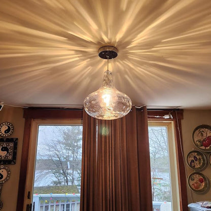 Pendant Light | Hammered Glass Gourd Lamp for Kitchen Island, Dining Table & Hallway | Clear Ripple Glass, Brushed Nickel, E27, 27cm, 120cm Cord