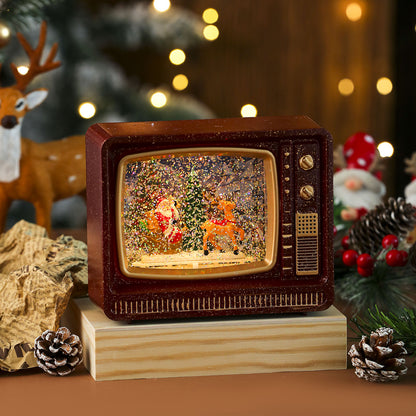 Musical Christmas Snowfall TV Lantern – Red, Reindeer Sleigh