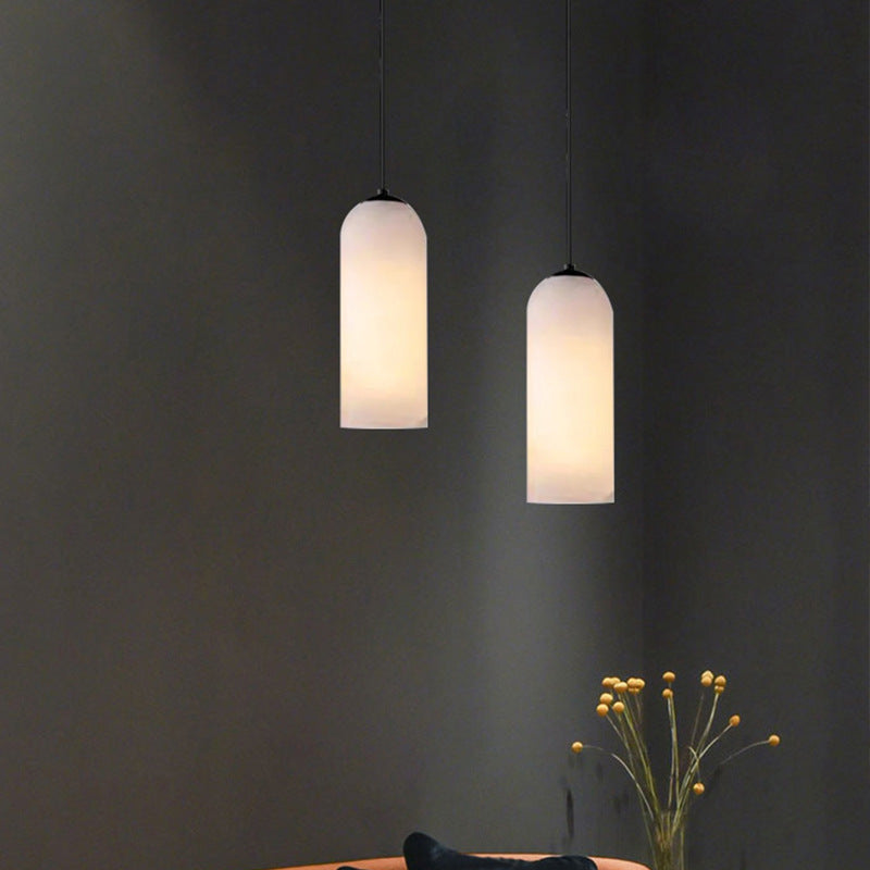 Pendant Light | Natural Marble Cylinder Mini Pendant for Bedside, Kitchen Island & Breakfast Bar | Black or Gold Canopy, LED, 10 x 26cm