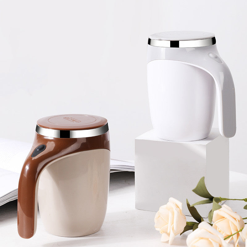 Auto mixing stainless steel mug side profile view