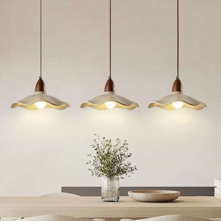 Pendant Light | Wabi Sabi Cement Lotus Leaf Lamp for Dining Room, Kitchen Island & Bedroom | Cream Concrete Look, Wavy Shade, E27, 25cm or 42cm