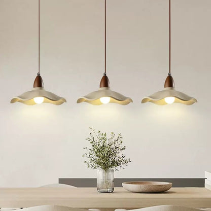 Pendant Light | Wabi Sabi Cement Lotus Leaf Lamp for Dining Room, Kitchen Island & Bedroom | Cream Concrete Look, Wavy Shade, E27, 25cm or 42cm