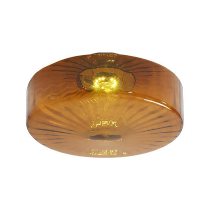 Flush Ceiling Light | Vintage Amber Ribbed Glass Lamp for Hallway, Bedroom, Kitchen & Landing | Retro Corrugated Shade, 3-Colour LED, 20cm or 28cm