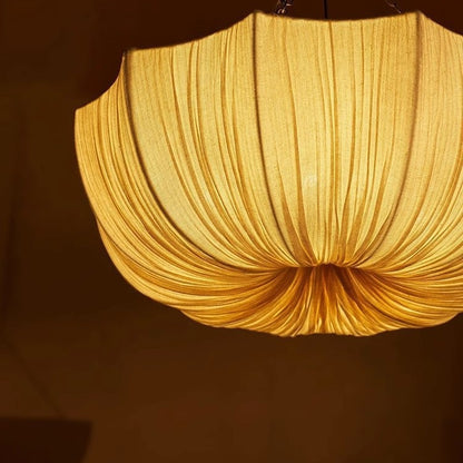 Pendant Light | Pleated Fabric Lotus Ceiling Lamp for Dining Room, Bedroom, Living Room & Hallway | Japanese Cloth Shade, Warm White LED, 40cm