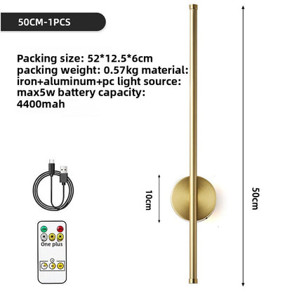 Battery Operated Wall Light | Rechargeable Magnetic LED Bar for Bedside & Hallway | Remote, 3 Light Colours, 50cm, Black or Gold, 1 or 2 Pack