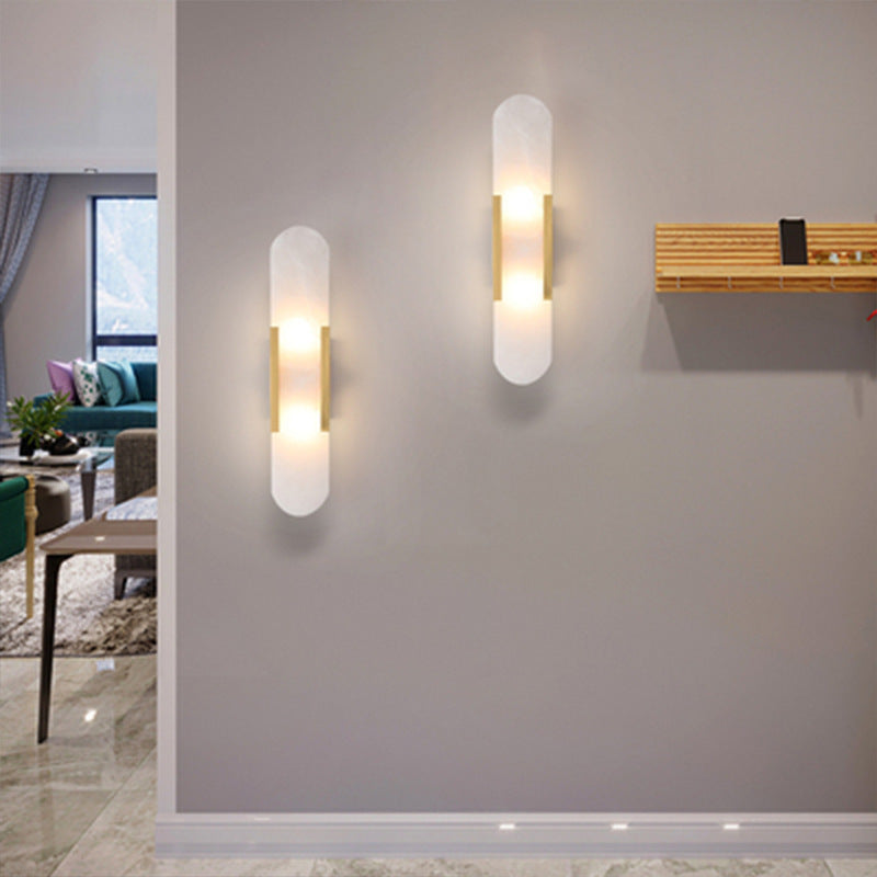 Wall Light | LED Capsule Wall Lamp for Bedside, Living Room, Hallway & TV Wall | Stone-Effect Resin Shade, Black or Gold, 30cm or 50cm, Warm White