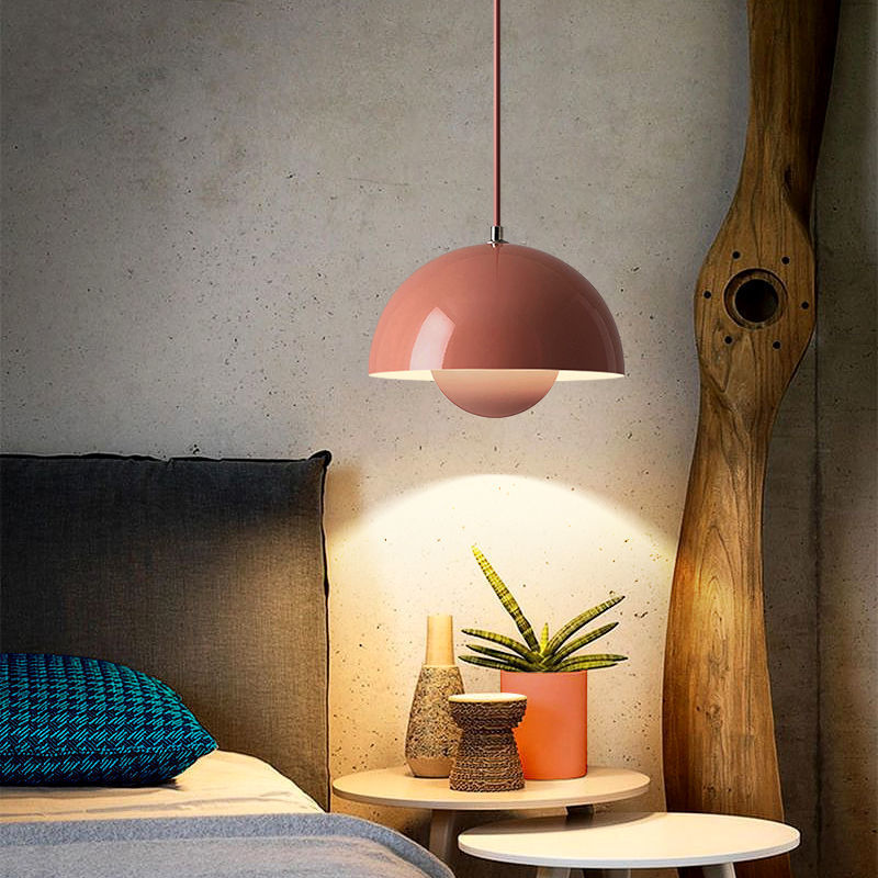 Pendant Light | Nordic Dome Ceiling Lamp for Kitchen Island, Dining Table & Bedside | Metal Bud Shade, Black, White, Grey, Green, Pink or Blue, 23cm