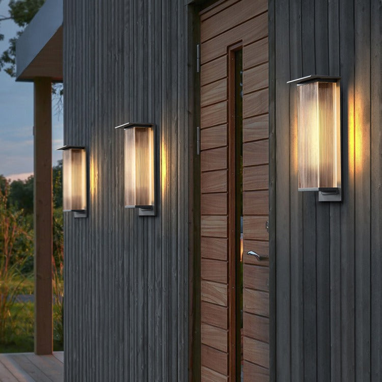 Outdoor Wall Light | Ribbed Glass Cylinder Wall Lamp for Garden, Porch, Patio & Front Door | Solar or Mains, IP54, 30cm or 51cm, Warm White