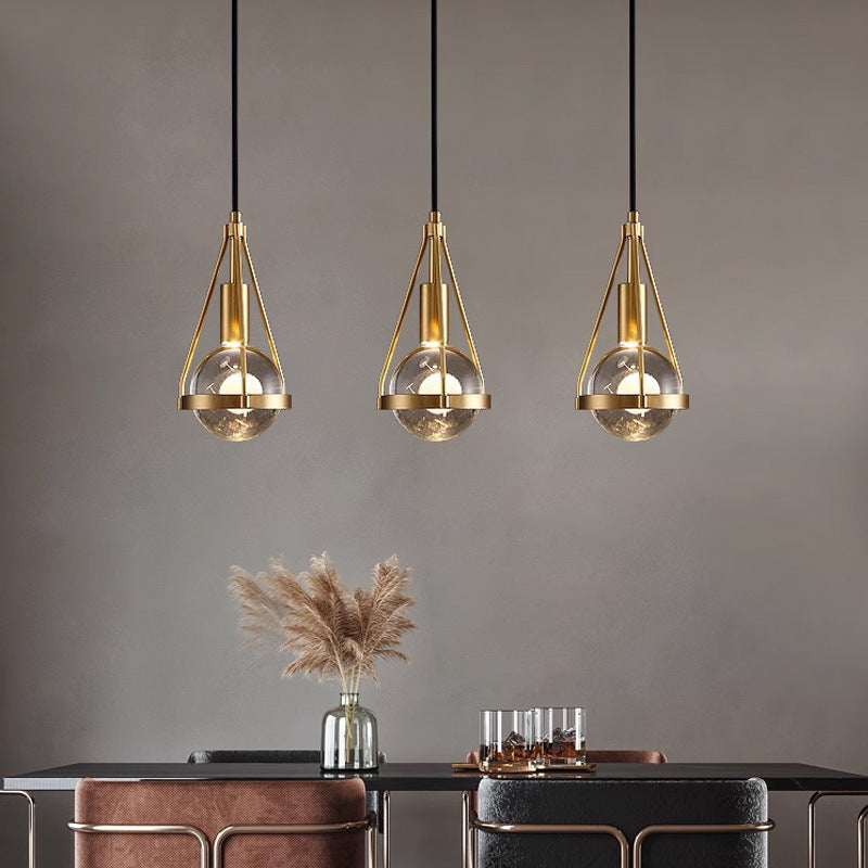Pendant Light | Crystal Teardrop Mini Pendant with Brass Frame for Kitchen Island, Stairwell & Bedside | GU10 LED Included, 13cm