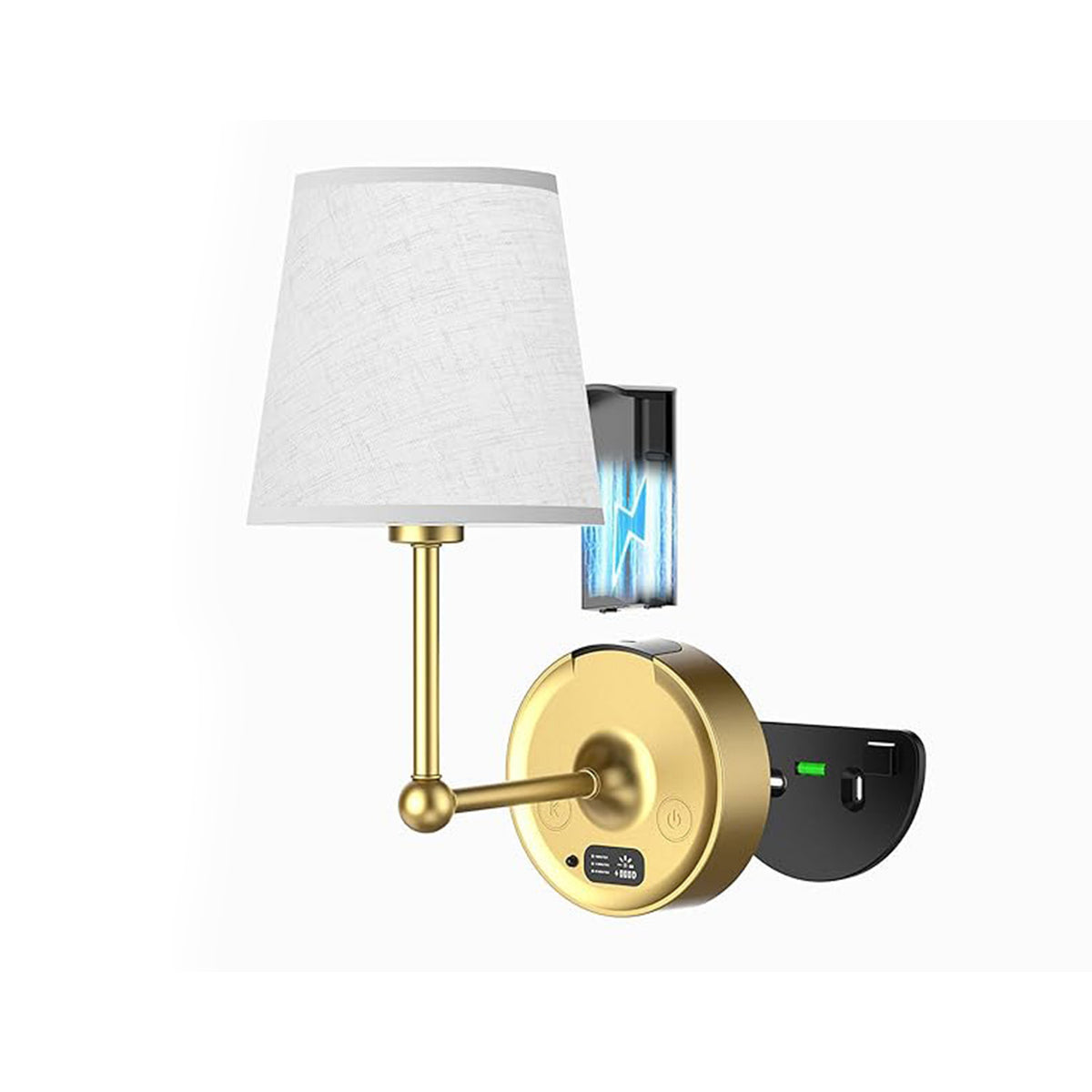 Rechargeable Brass Wall Sconce with Fabric Shade & Remote for Bedside, Bedroom & Living Room – photo 2