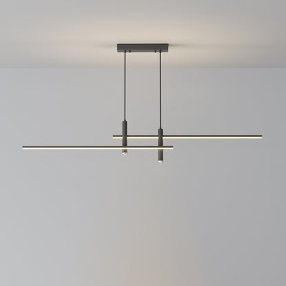 Dining Room Pendant Light | Modern Nordic LED Chandelier for Dining Table, Kitchen & Bar | 90cm Black or Gold Linear Bar, 26W Warm White or 3-Colour