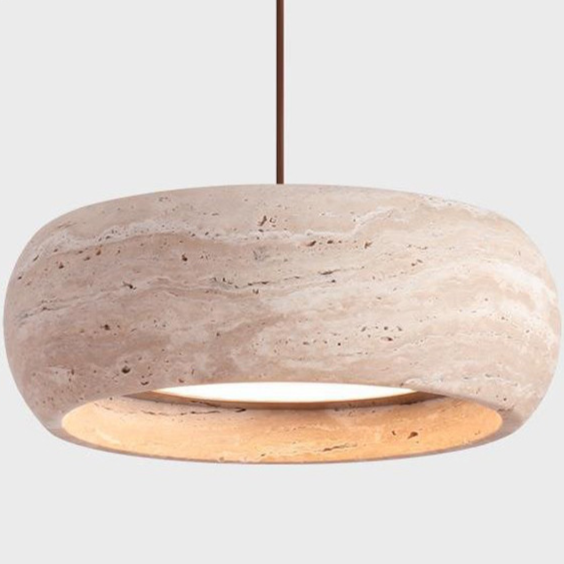 Pendant Light | Travertine Stone Disc Lamp for Bedside, Kitchen Island & Dining Table | Natural Travertine, Wabi Sabi, 3-Colour or Dimmable LED, 20cm