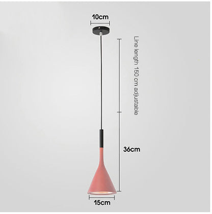Pendant Light | Nordic Cone Ceiling Lamp for Kitchen Island, Dining Table & Bar | Metal Funnel Shade, Black, White, Grey, Green, Blue, Pink or Wine Red, 15cm