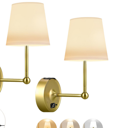 Rechargeable Brass Wall Sconce with Fabric Shade & Remote for Bedside, Bedroom & Living Room – photo 6