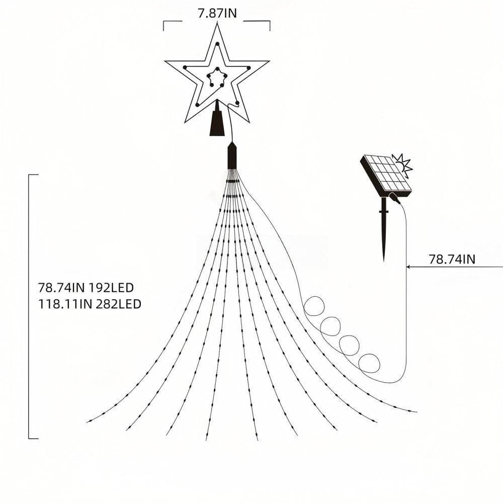 Star waterfall Christmas lights – size diagram