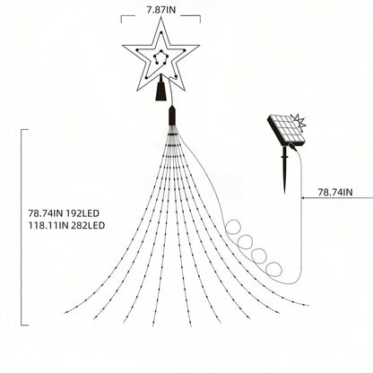 Star waterfall Christmas lights – size diagram
