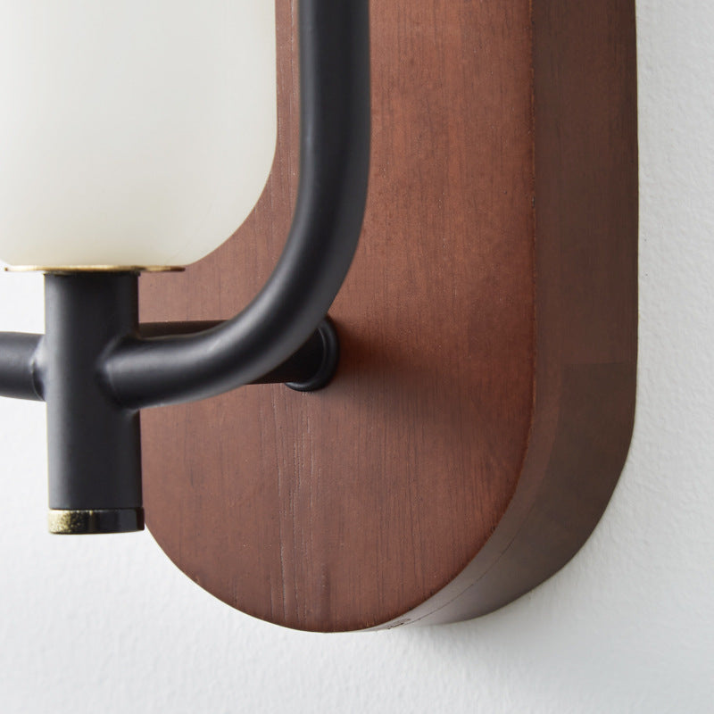 Wall Light | Wood & Black Metal Capsule Sconce for Bedside, Hallway & Living Room | Natural or Walnut, 18W LED, 3 Light Colours, 44cm