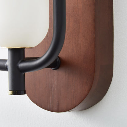 Wall Light | Wood & Black Metal Capsule Sconce for Bedside, Hallway & Living Room | Natural or Walnut, 18W LED, 3 Light Colours, 44cm