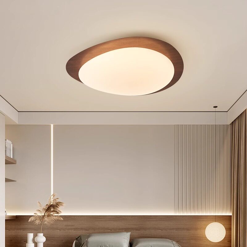 Flush Ceiling Light | Wabi Sabi Pebble LED Ceiling Lamp for Bedroom, Living Room & Study | Cream, Walnut or Wood, 38cm or 48cm, Warm or Dimmable
