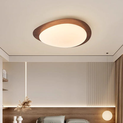 Flush Ceiling Light | Wabi Sabi Pebble LED Ceiling Lamp for Bedroom, Living Room & Study | Cream, Walnut or Wood, 38cm or 48cm, Warm or Dimmable