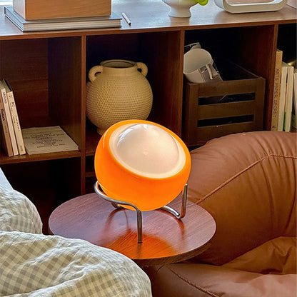 Table Lamp | Retro Orange Glass Globe Desk Lamp for Bedroom, Bedside & Study | Chrome Wire Stand, USB Powered, 3-Colour Dimmable LED