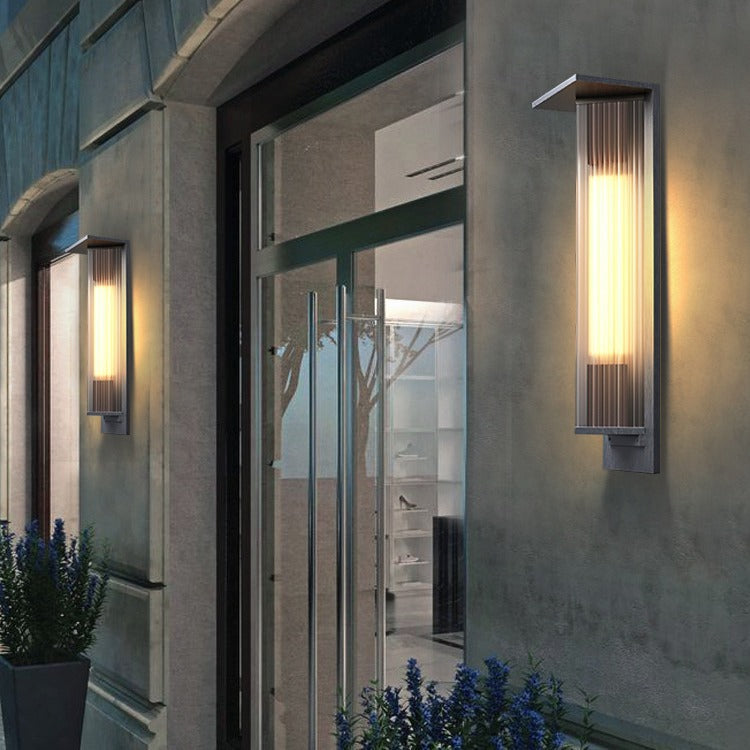 Outdoor Wall Light | Ribbed Glass Cylinder Wall Lamp for Garden, Porch, Patio & Front Door | Solar or Mains, IP54, 30cm or 51cm, Warm White